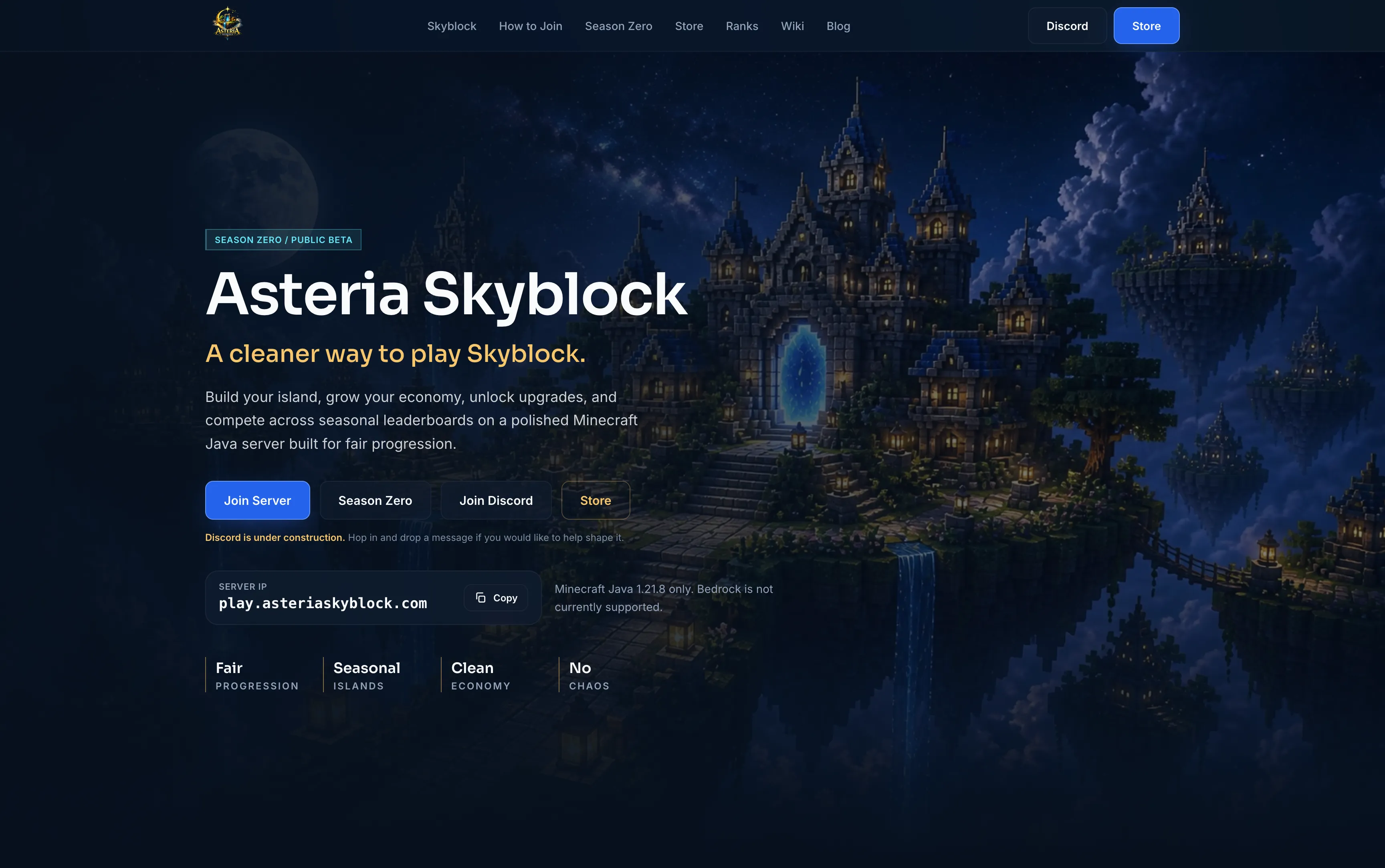 Asteria Skyblock website built by Mapletree Studio