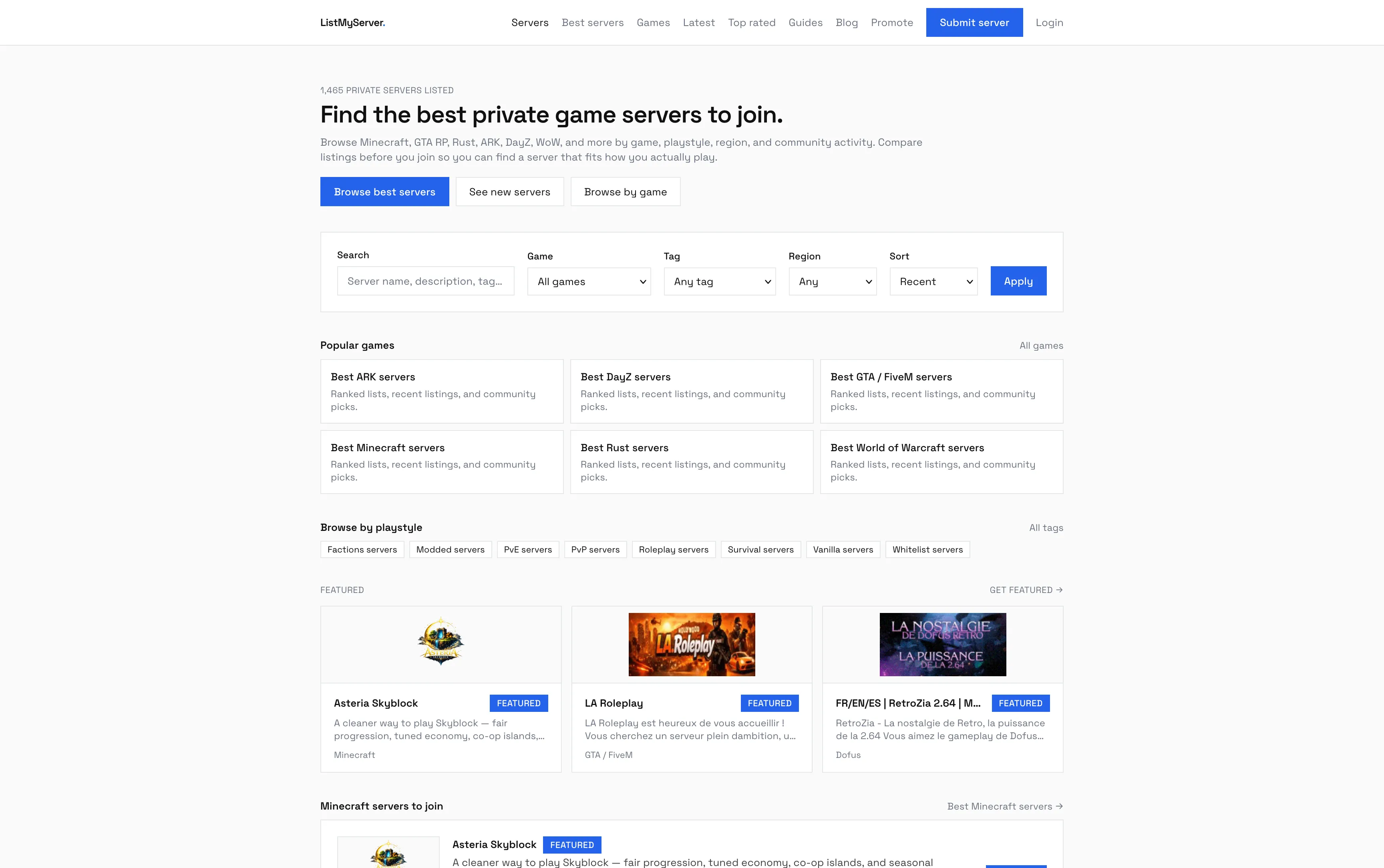 ListMyServer website built by Mapletree Studio