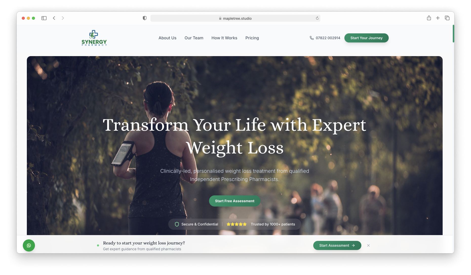 Synergy Pharmacy website screenshot showing homepage design